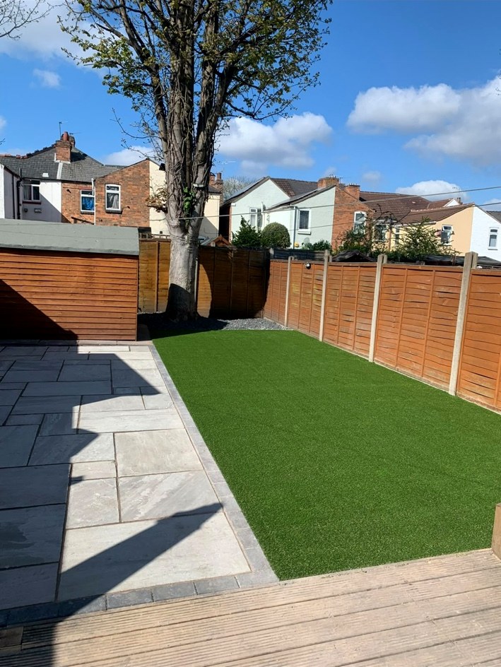 Completed garden with artificial grass and patio